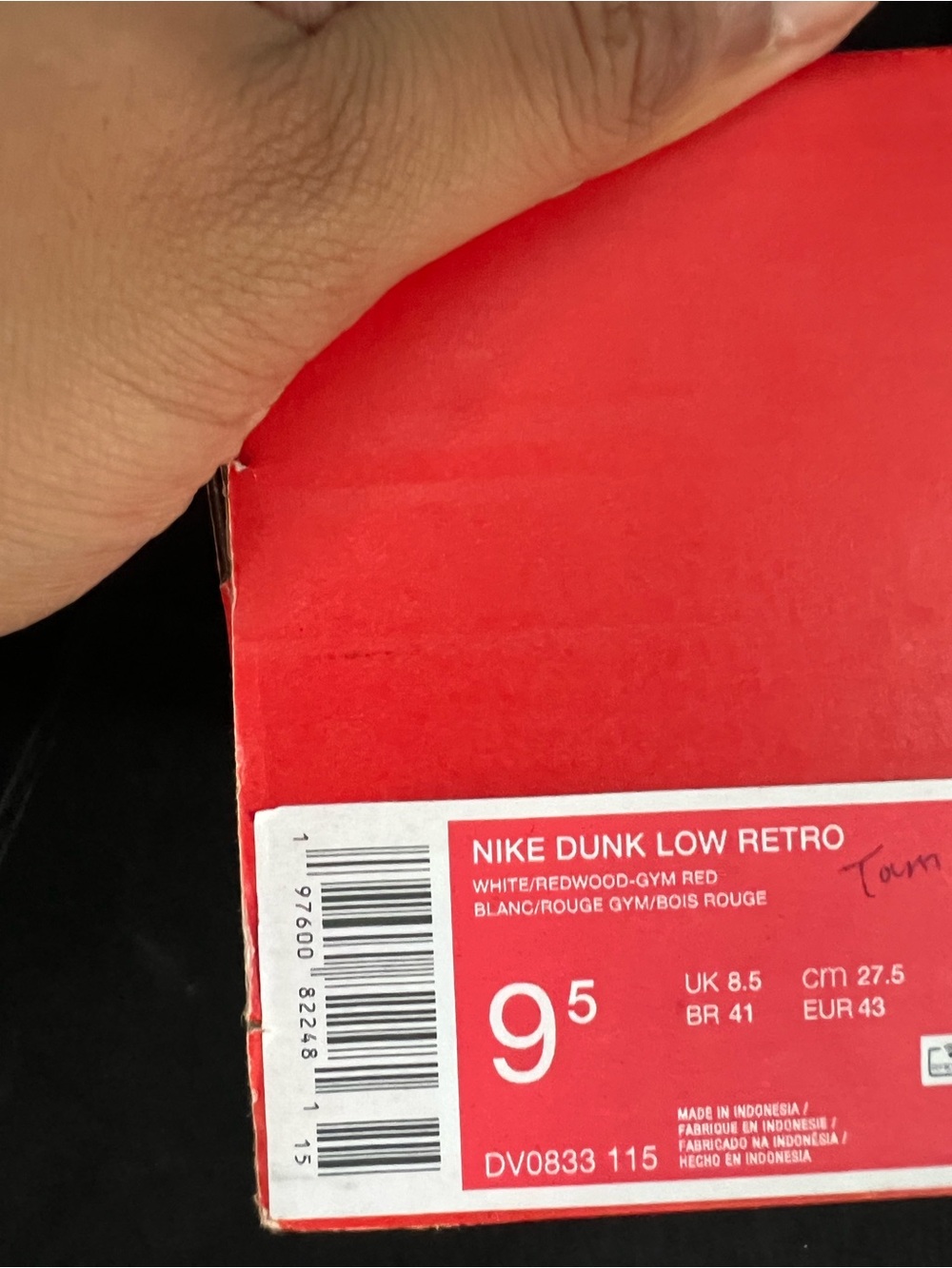 Nike Dunk Low Retro Redwood White Gym Red DV0833-115 Men's Size 9.5 New No Lid! - Picture 7 of 7